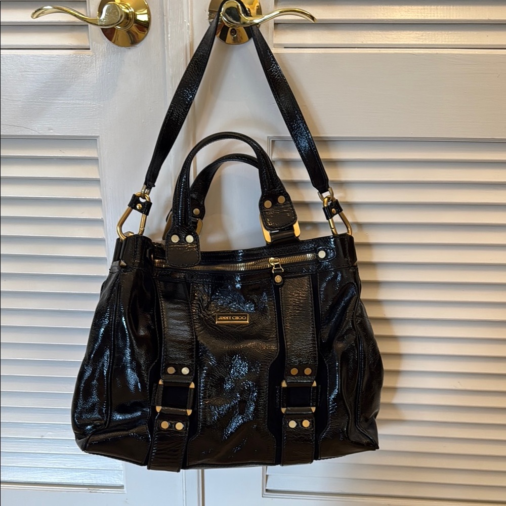 Jimmy Choo Black Satchel Bag with Glossy Finish